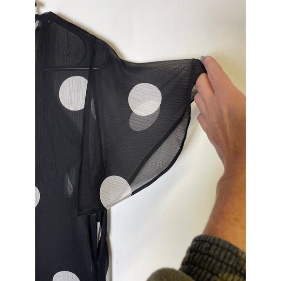 Loft Dotted Flounce Maxi Dress Womens S/M polka dot flutter Sleeve Romantic - Picture 10 of 16